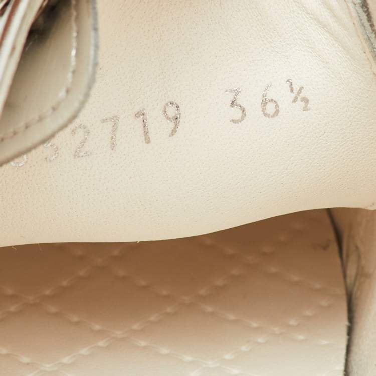 Pre Owned Chanel Silver/White Leather and Rubber CC Low Top Sneakers Size 36.5