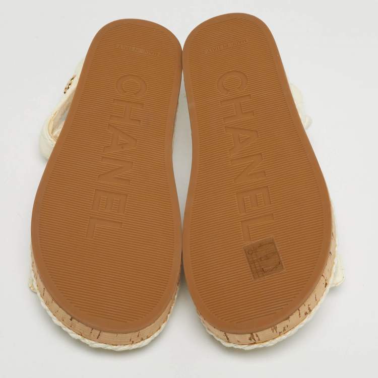 Pre Owned Chanel White Leather and Rope Dad Slingback Sandals Size 36