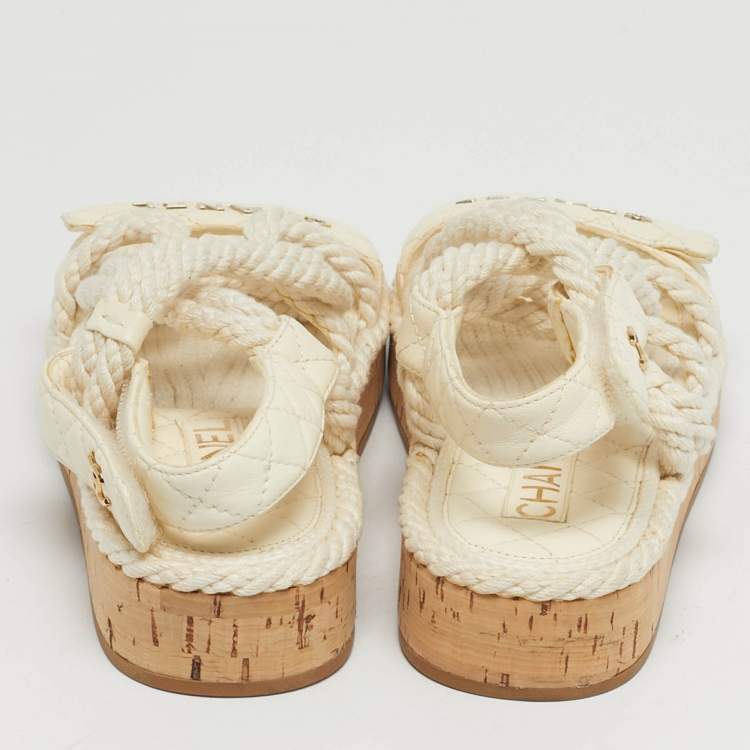 Pre Owned Chanel White Leather and Rope Dad Slingback Sandals Size 36