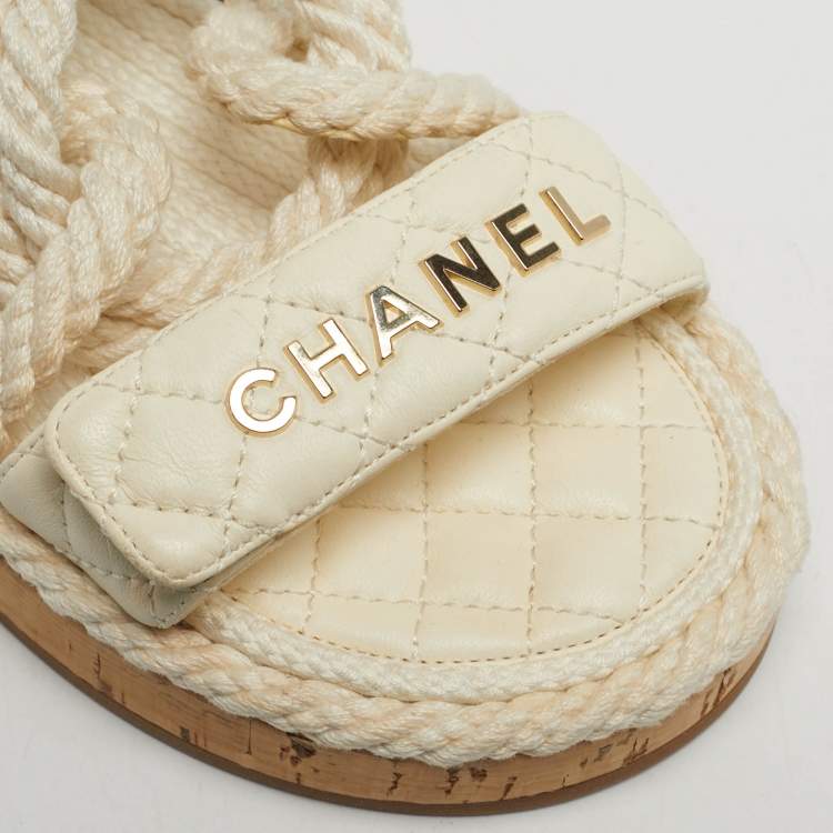 Pre Owned Chanel White Leather and Rope Dad Slingback Sandals Size 36