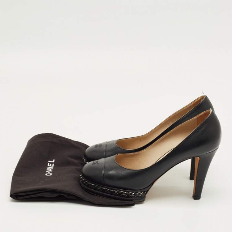 Pre Owned Chanel Navy Blue Leather Platform Pumps Size 39