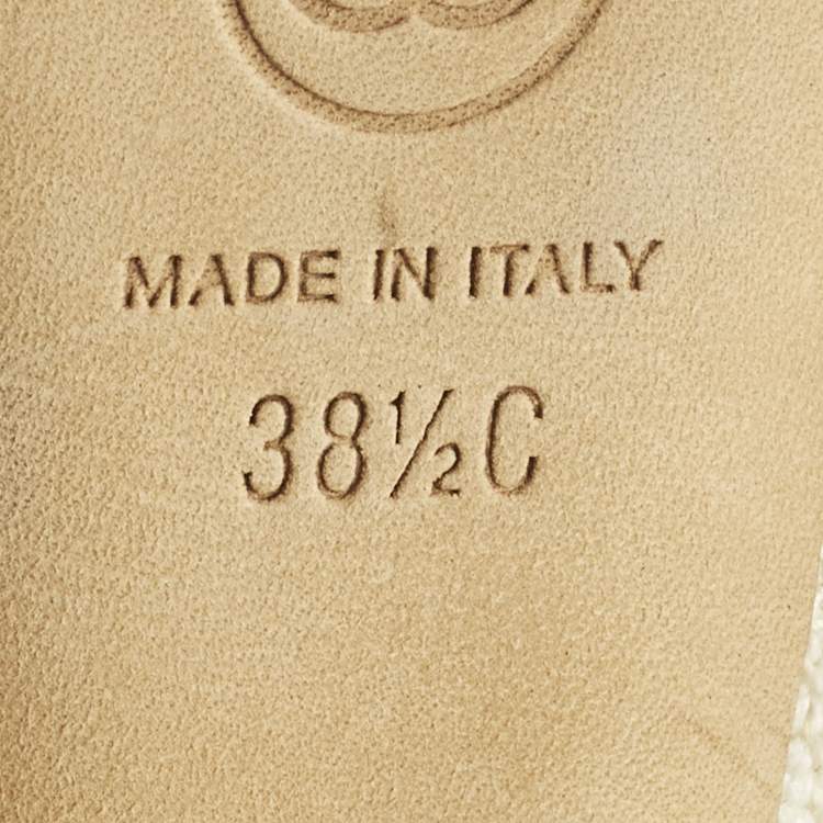 Pre Owned Chanel Size 38.5 Grey/White Canvas and Leather Platform Pumps