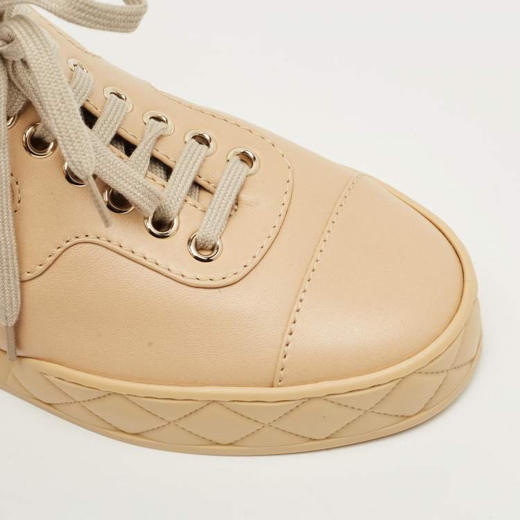 Pre Owned Chanel Black/Beige Leather High Top Sneakers Size 36.5