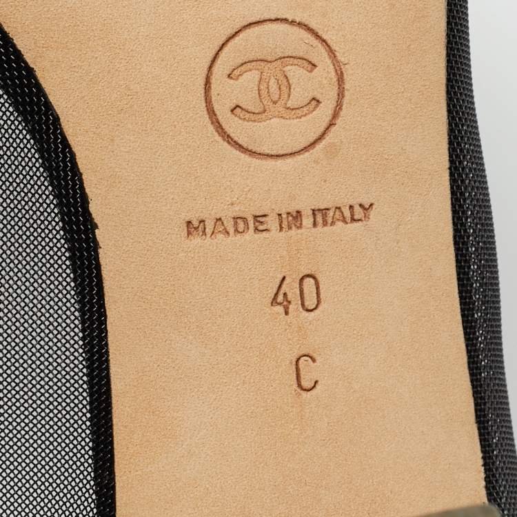 Pre Owned Chanel Size 40 Black Mesh and Suede Peep Toe Pumps