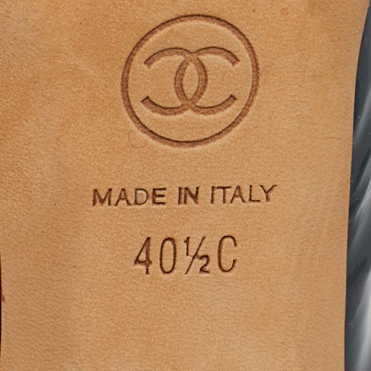 Pre Owned Chanel Size 40.5 Navy Blue Patent Leather CC Open Toe Platform Slingback Sandals