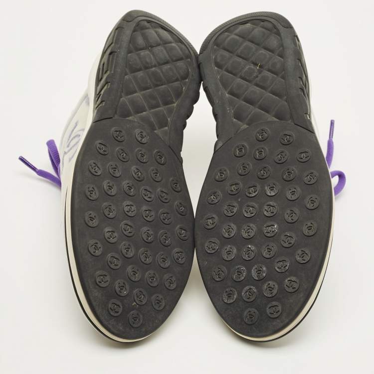 Pre Owned Chanel Interlocking CC Size 36.5 Grey Mesh Low Top Sneakers