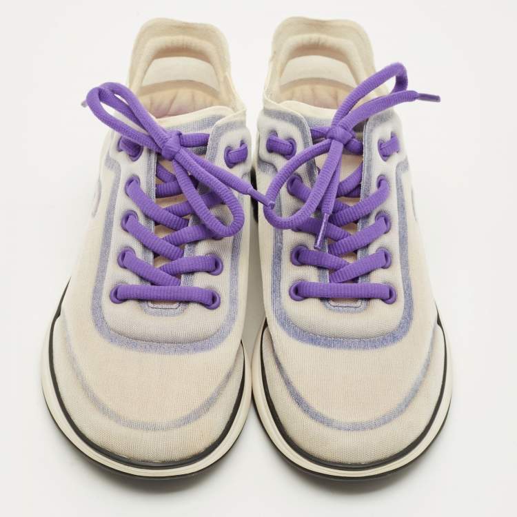 Pre Owned Chanel Interlocking CC Size 36.5 Grey Mesh Low Top Sneakers