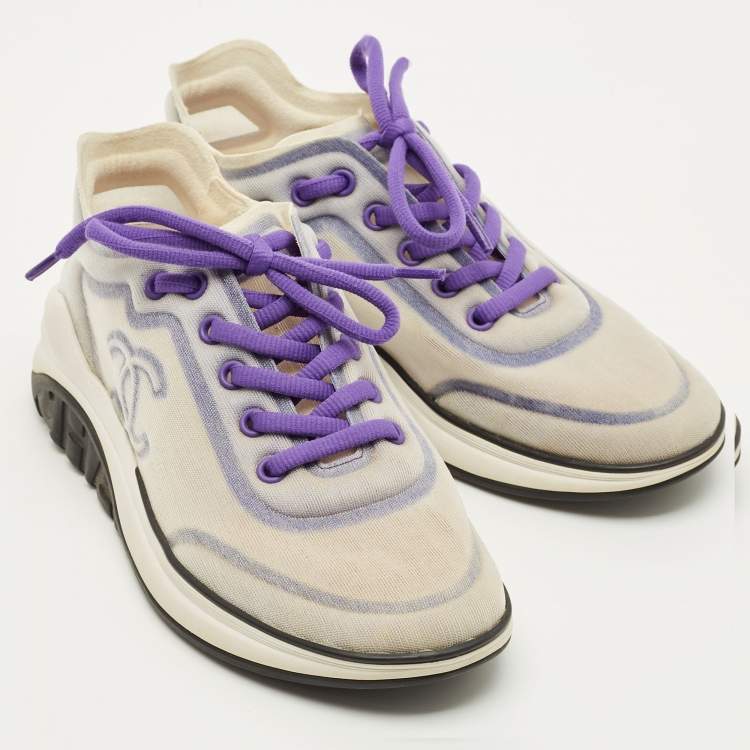 Pre Owned Chanel Interlocking CC Size 36.5 Grey Mesh Low Top Sneakers