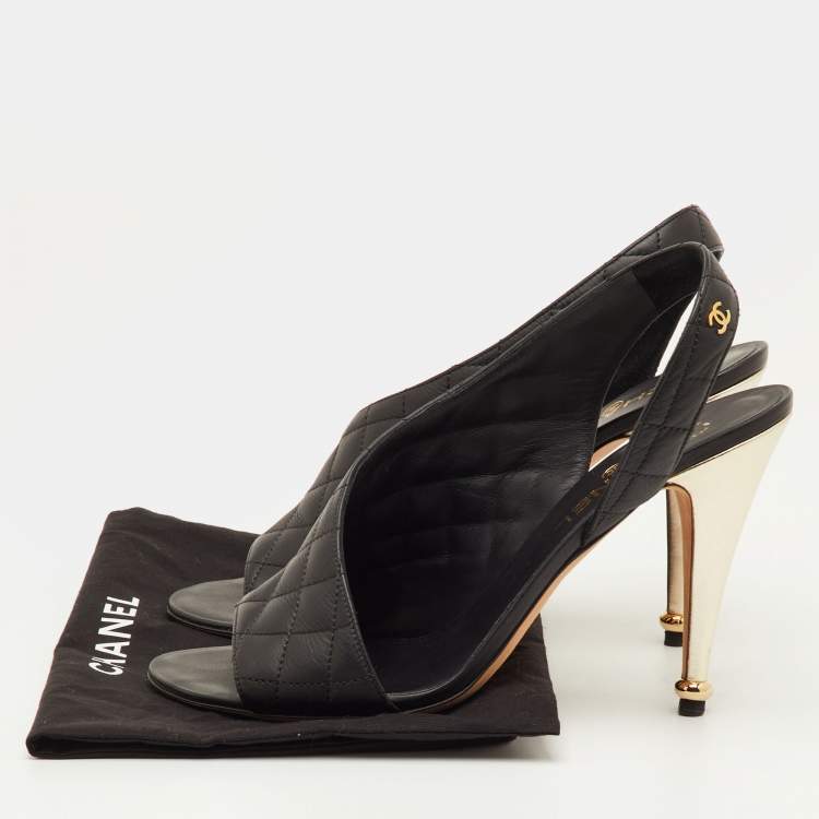Pre Owned Chanel Size 40.5 Black Quilted Leather CC D'orsay Open Toe Slingback Sandals