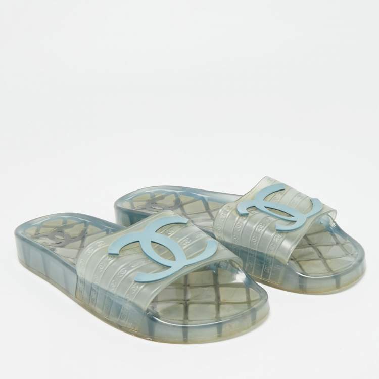 Pre Owned Chanel CC Size 39 Transparent Rubber Pool Slides