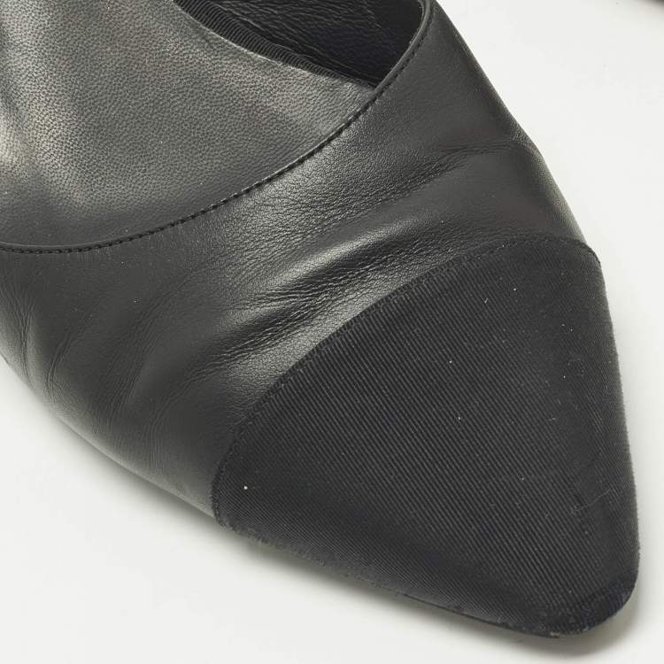 مملوكة مسبقًا Chanel CC Cap Toe Size 41 Black Canvas and Leather Block Heel Slingback Pumps