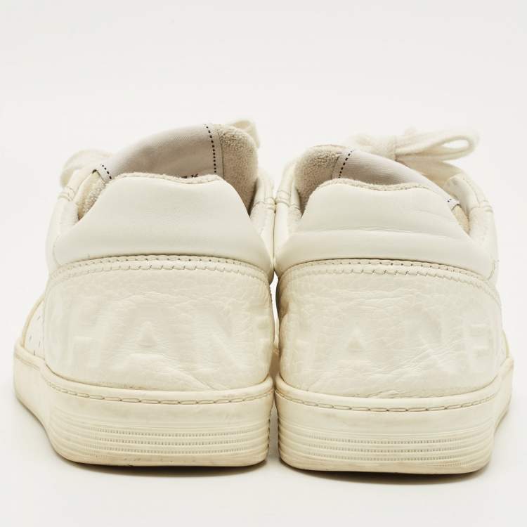 Pre Owned Chanel CC Size 37.5 White Perforated Leather Low Top Sneakers