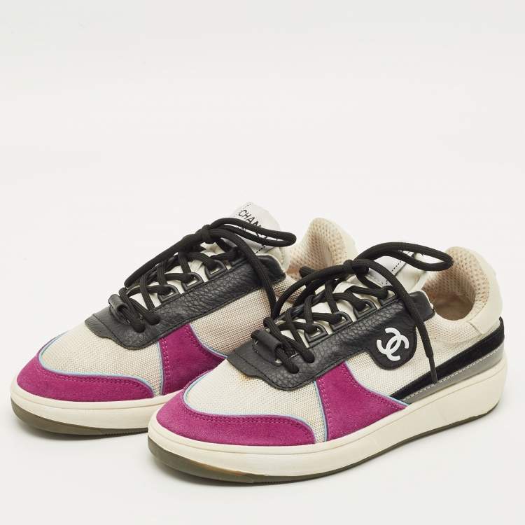 Pre Owned Chanel CC Size 36 Multicolor Leather, Mesh and Suede Low Top Sneakers