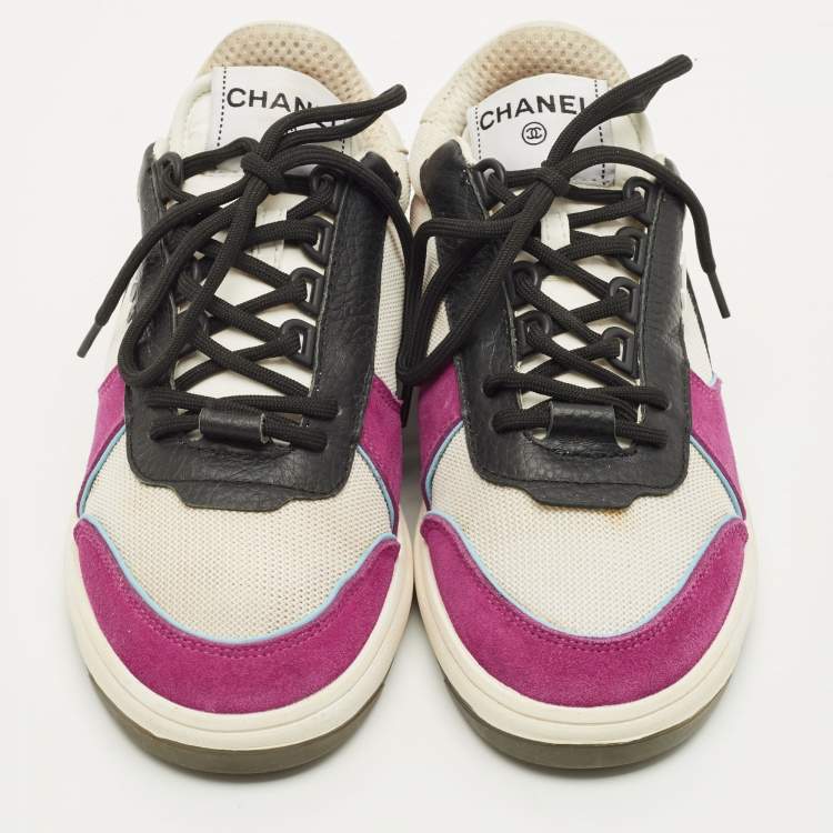 Pre Owned Chanel CC Size 36 Multicolor Leather, Mesh and Suede Low Top Sneakers