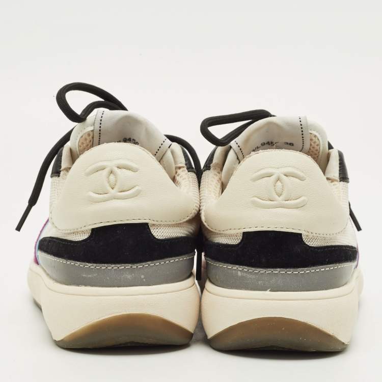 Pre Owned Chanel CC Size 36 Multicolor Leather, Mesh and Suede Low Top Sneakers