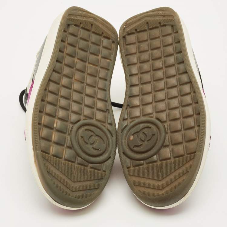 Pre Owned Chanel CC Size 36 Multicolor Leather, Mesh and Suede Low Top Sneakers