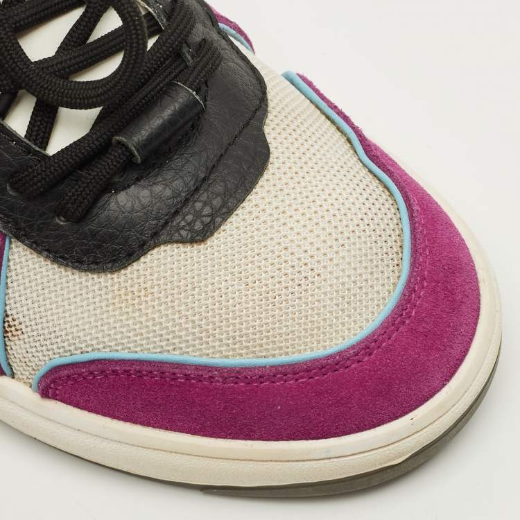 Pre Owned Chanel CC Size 36 Multicolor Leather, Mesh and Suede Low Top Sneakers