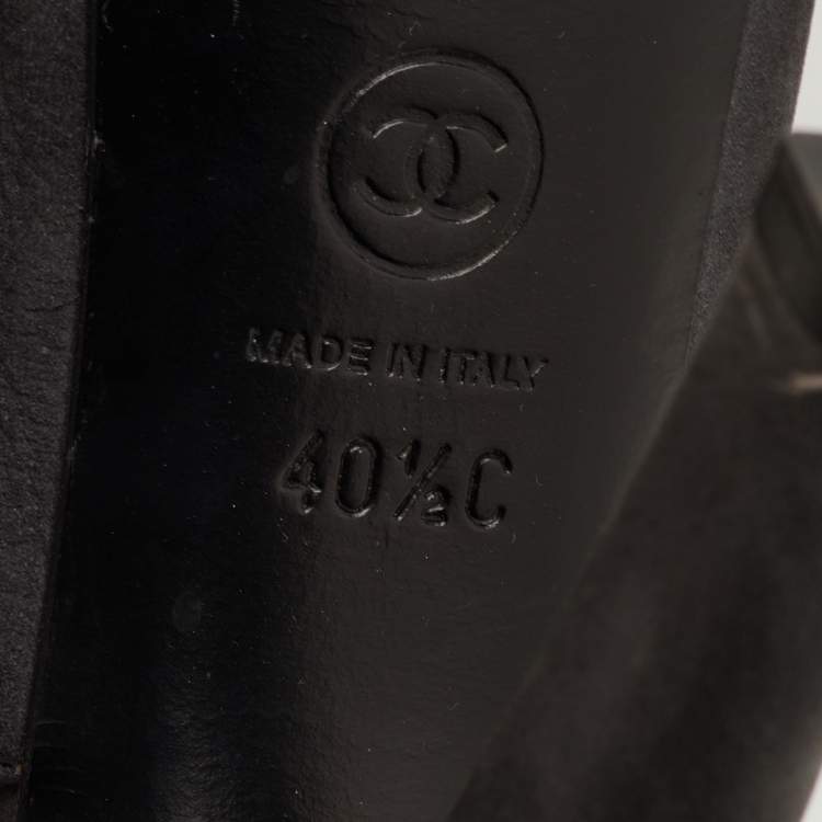 مملوكة مسبقًا Chanel Size 40.5 Black Leather Chain Link Platform Slingback Sandals