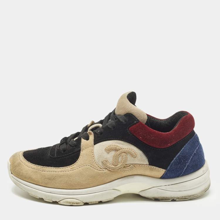 Pre Owned Chanel CC Size 37 Multicolor Suede Low Top Sneakers