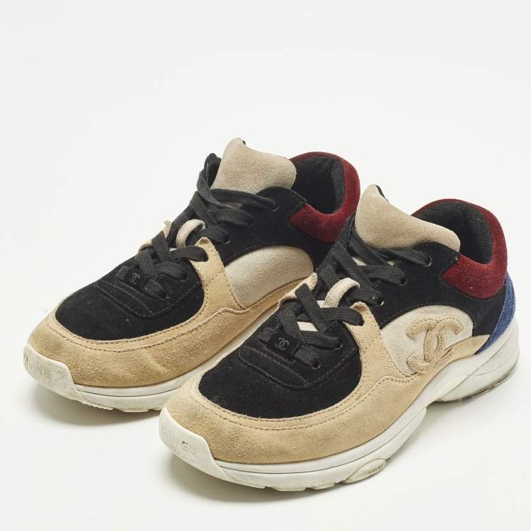 Pre Owned Chanel CC Size 37 Multicolor Suede Low Top Sneakers