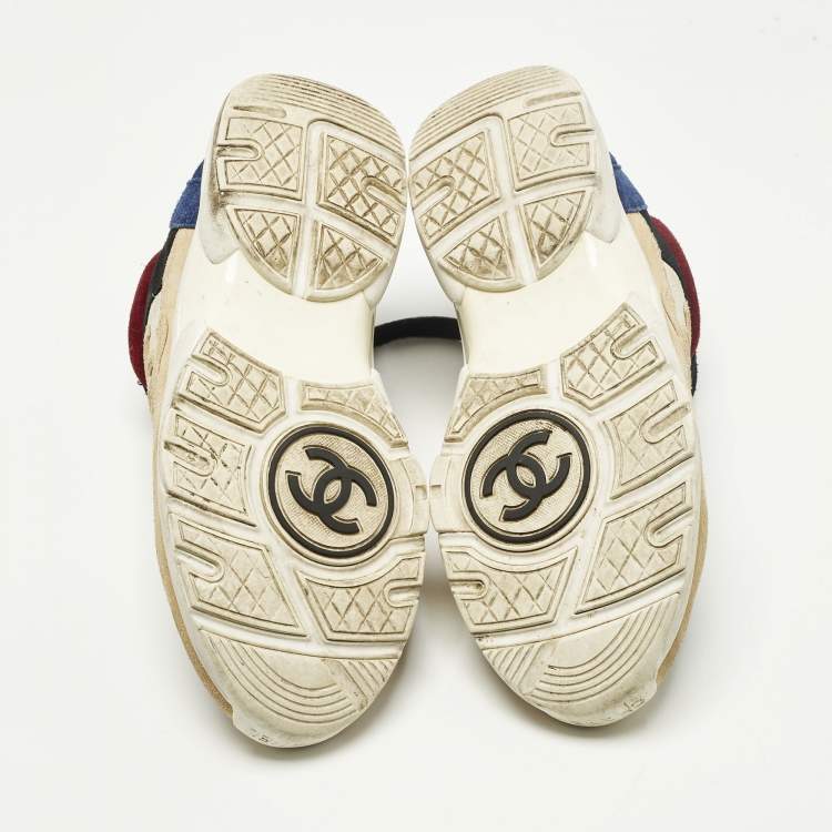 Pre Owned Chanel CC Size 37 Multicolor Suede Low Top Sneakers