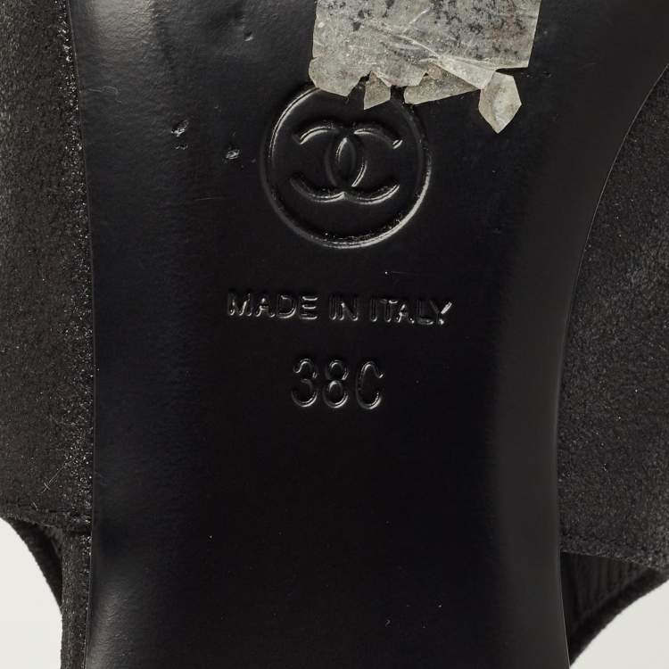 Pre Owned Chanel CC Cap Toe Size 38 Black Fabric and Nubuck Leather Slingback Pumps