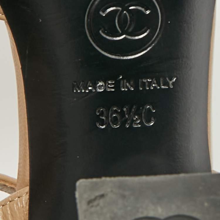 Pre Owned Chanel Size 36.5 Beige/Black Leather and Velvet Cap Toe Ankle Strap D'orsay Pumps