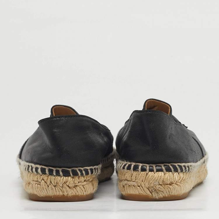 Pre Owned Chanel CC Size 37 Black Leather Espadrille Flats