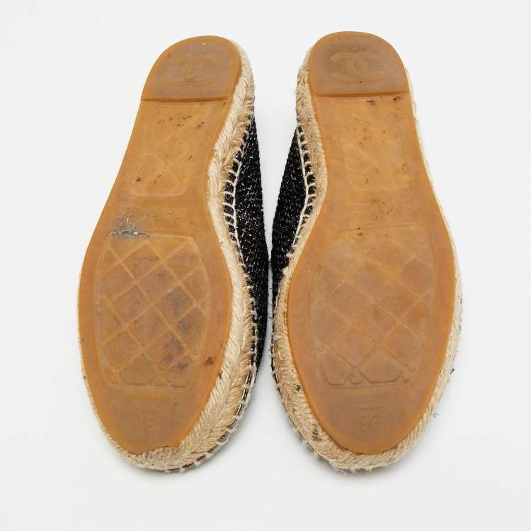 Pre Owned Chanel CC Size 36 Multicolor Foil Leather and Tweed Espadrille Flats