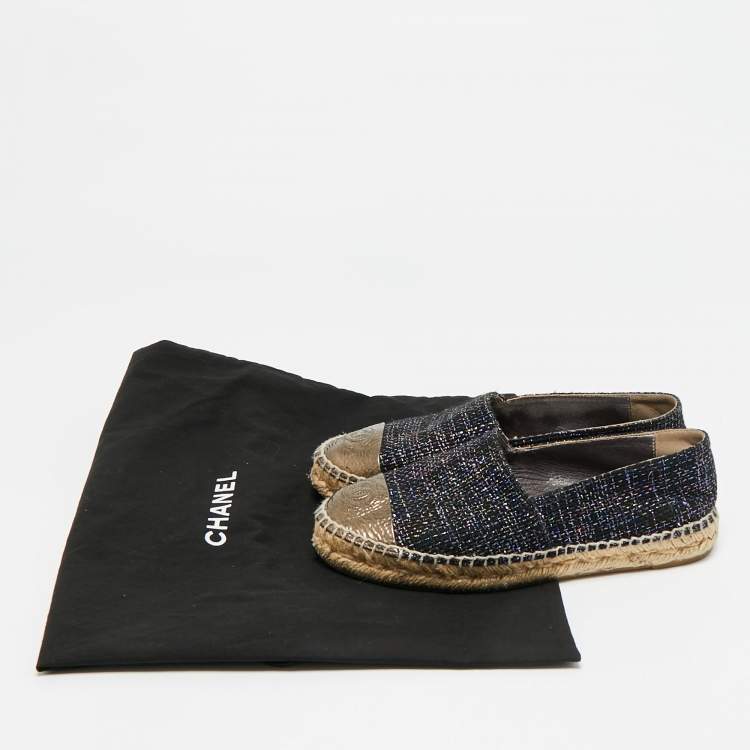 Pre Owned Chanel CC Size 36 Multicolor Foil Leather and Tweed Espadrille Flats