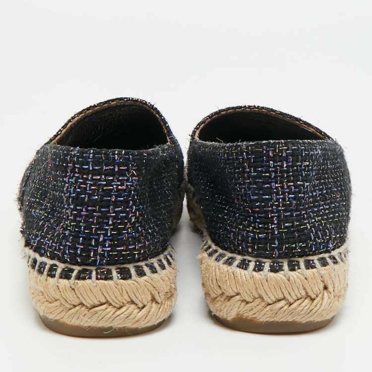 Pre Owned Chanel CC Size 36 Multicolor Foil Leather and Tweed Espadrille Flats
