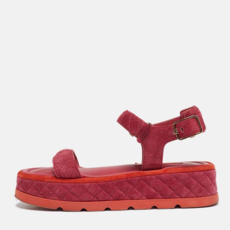 Pre Owned Chanel Dad Size 39 Orange/Purple Suede Ankle Strap Sandals