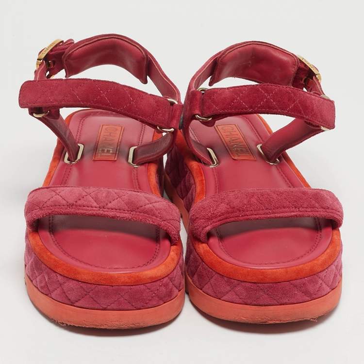 Pre Owned Chanel Dad Size 39 Orange/Purple Suede Ankle Strap Sandals