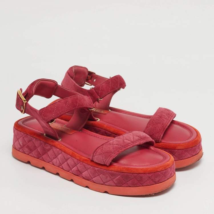 Pre Owned Chanel Dad Size 39 Orange/Purple Suede Ankle Strap Sandals