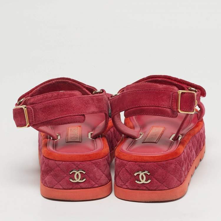 Pre Owned Chanel Dad Size 39 Orange/Purple Suede Ankle Strap Sandals