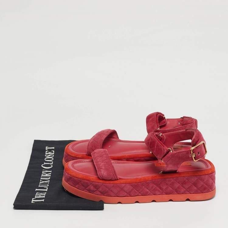 Pre Owned Chanel Dad Size 39 Orange/Purple Suede Ankle Strap Sandals