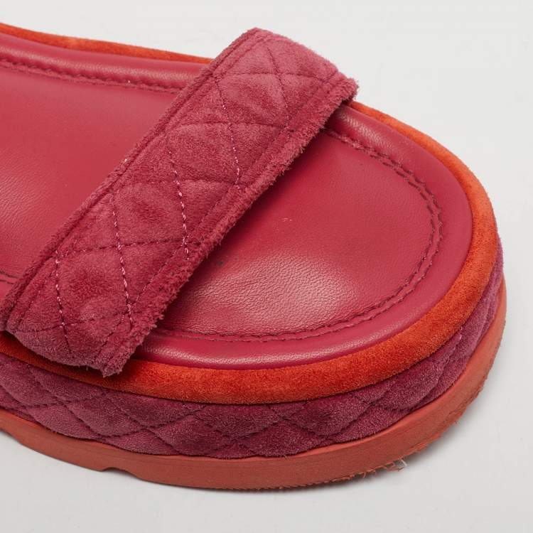 Pre Owned Chanel Dad Size 39 Orange/Purple Suede Ankle Strap Sandals