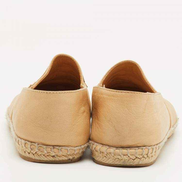 Pre Owned Chanel CC Size 39 Beige/Black Leather Espadrille Flats