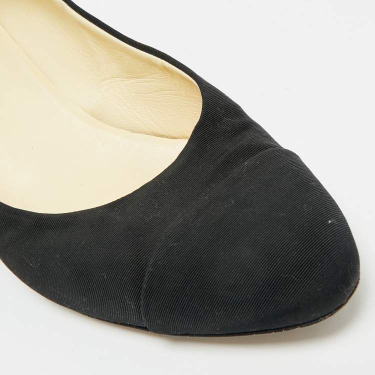 Pre Owned Chanel CC Size 40 Black Canvas Cap Toe Block Heel Pumps