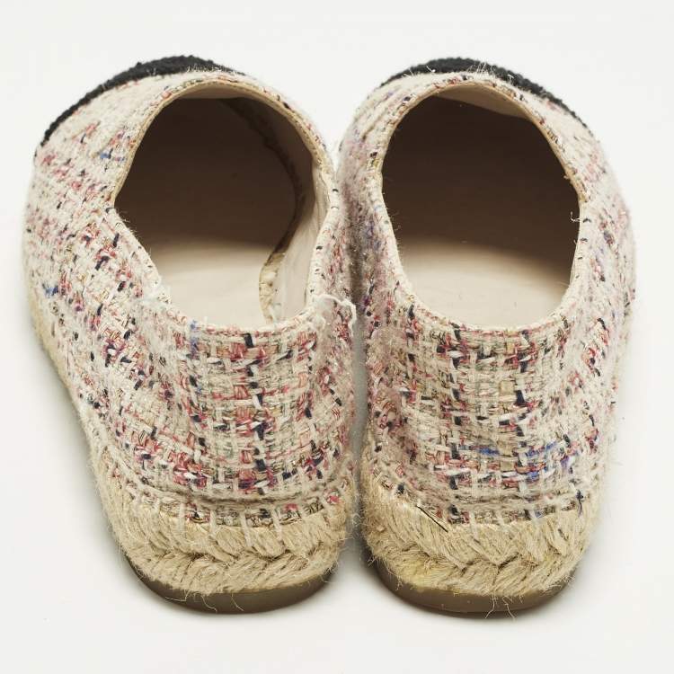 Pre Owned Chanel CC Size 36 Multicolor Fabric and Tweed Cap Toe Espadrille Flats