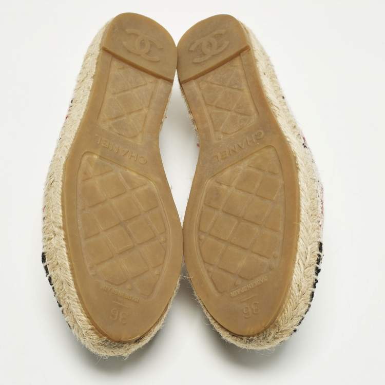 Pre Owned Chanel CC Size 36 Multicolor Fabric and Tweed Cap Toe Espadrille Flats