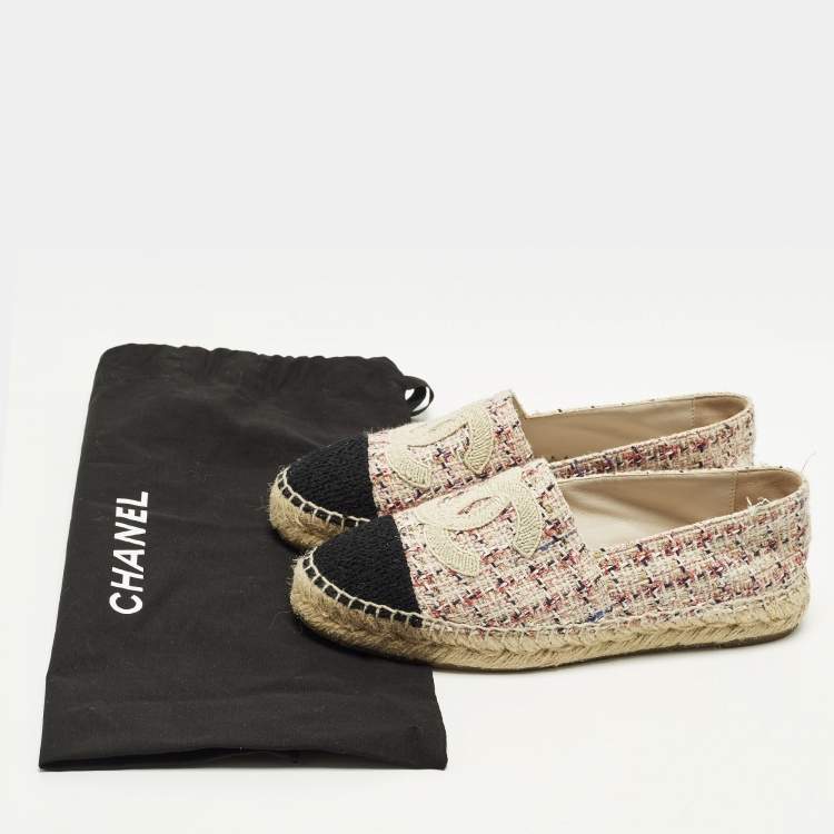 Pre Owned Chanel CC Size 36 Multicolor Fabric and Tweed Cap Toe Espadrille Flats