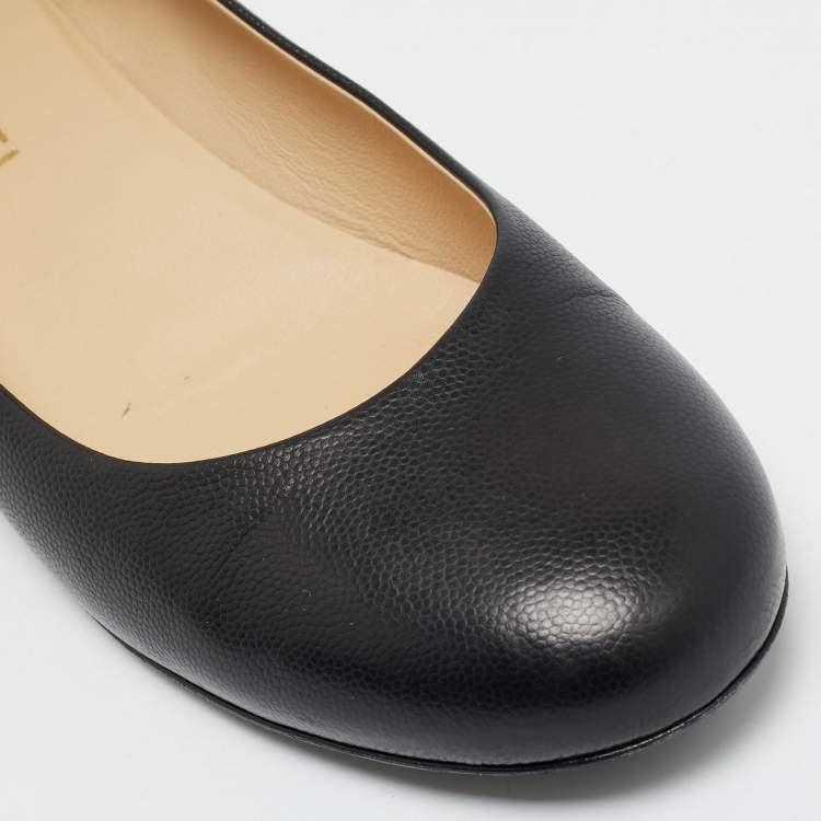 Pre Owned Chanel Size 39 Black Leather Ballet Flats