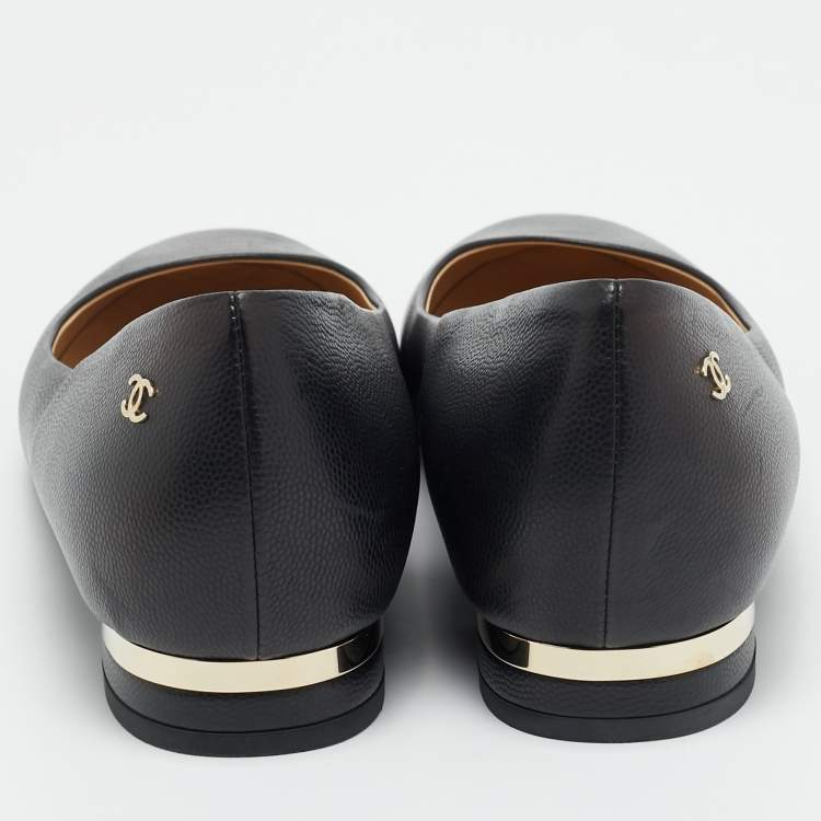 Pre Owned Chanel Size 39 Black Leather Ballet Flats