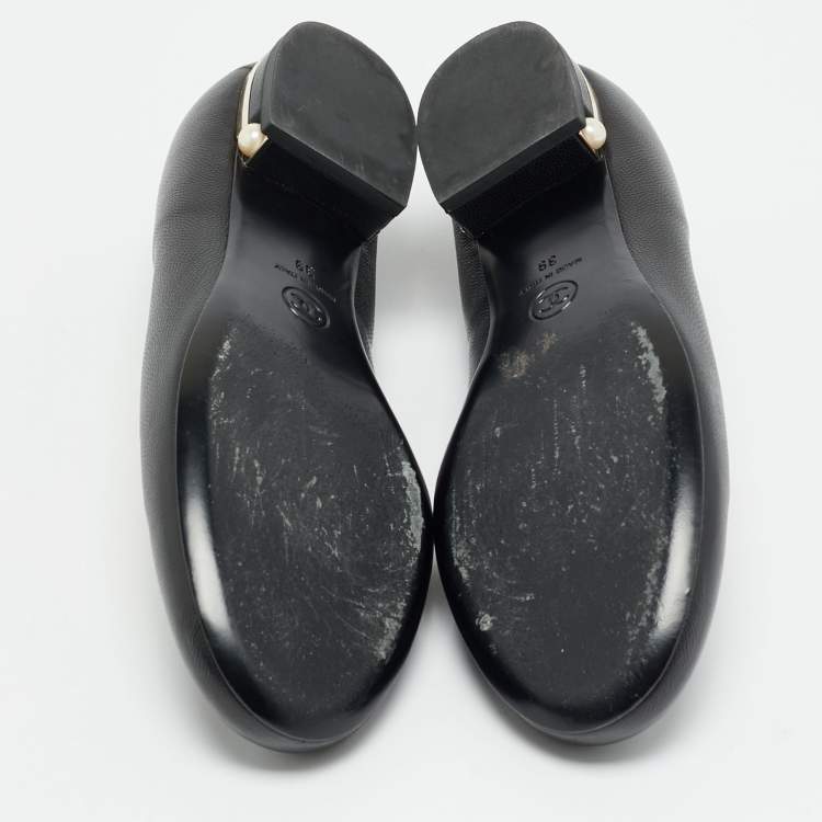Pre Owned Chanel Size 39 Black Leather Ballet Flats