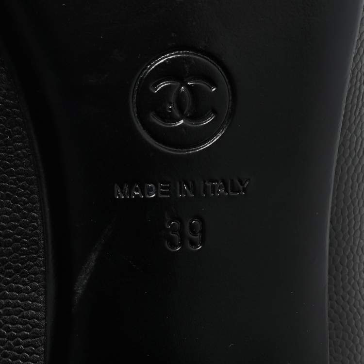 Pre Owned Chanel Size 39 Black Leather Ballet Flats