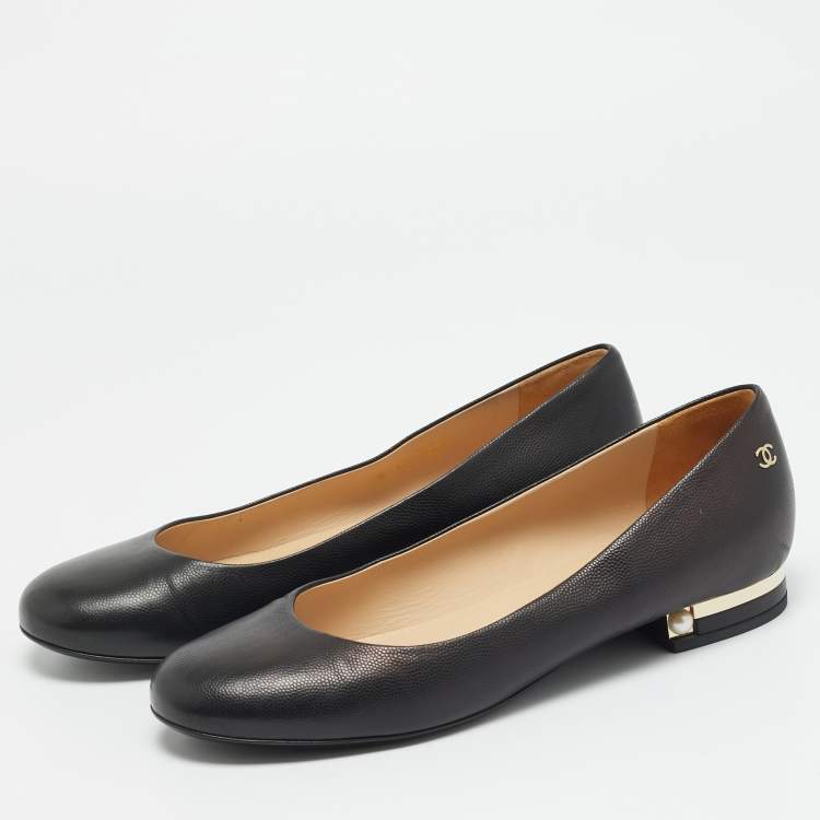 Pre Owned Chanel Size 39 Black Leather Ballet Flats