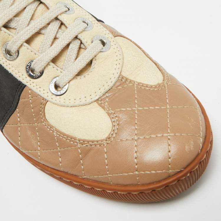 Pre Owned Chanel CC Size 41.5 Tricolor Quilted Leather High Top Sneakers