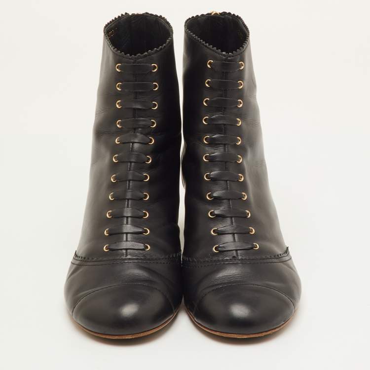 Pre Owned Chanel CC Size 41 Black/Gold Leather Ankle Length Boots