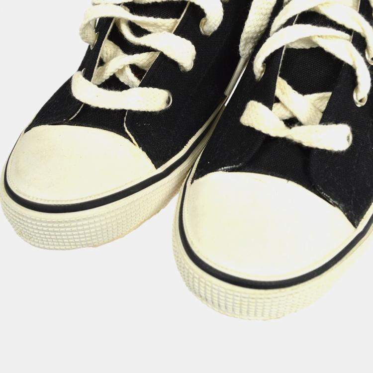 Pre Owned Chanel High Cut Sneakers String Shoes Black White #38